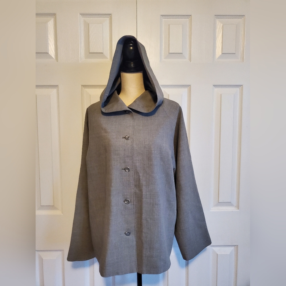 Valerie Stevens Womens Gray Wool Light Weight Hooded Button Front Jacket Lined